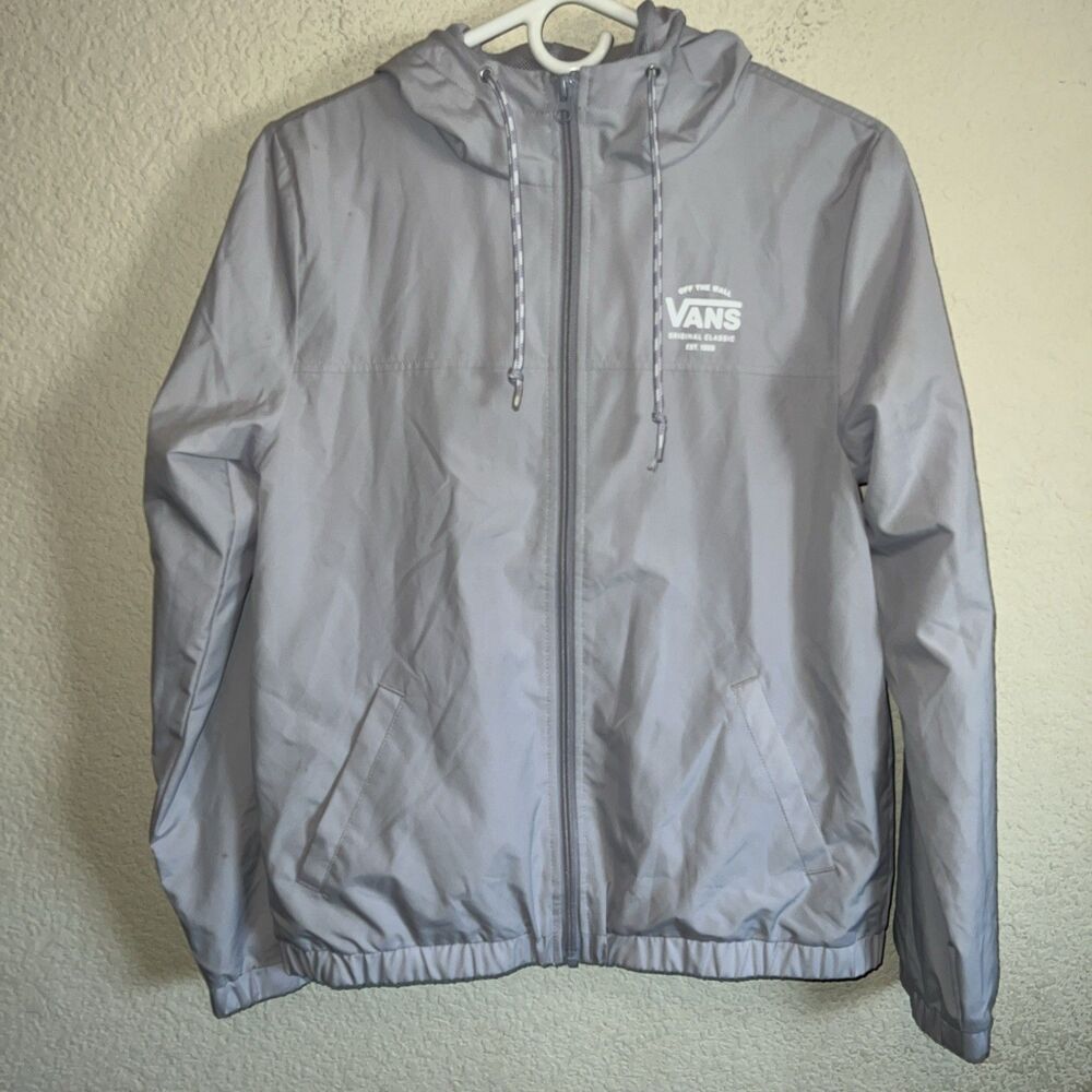 Vans Windbreaker Jacket Women Hooded Mesh Lined Full Zip Purple Logo S Skater